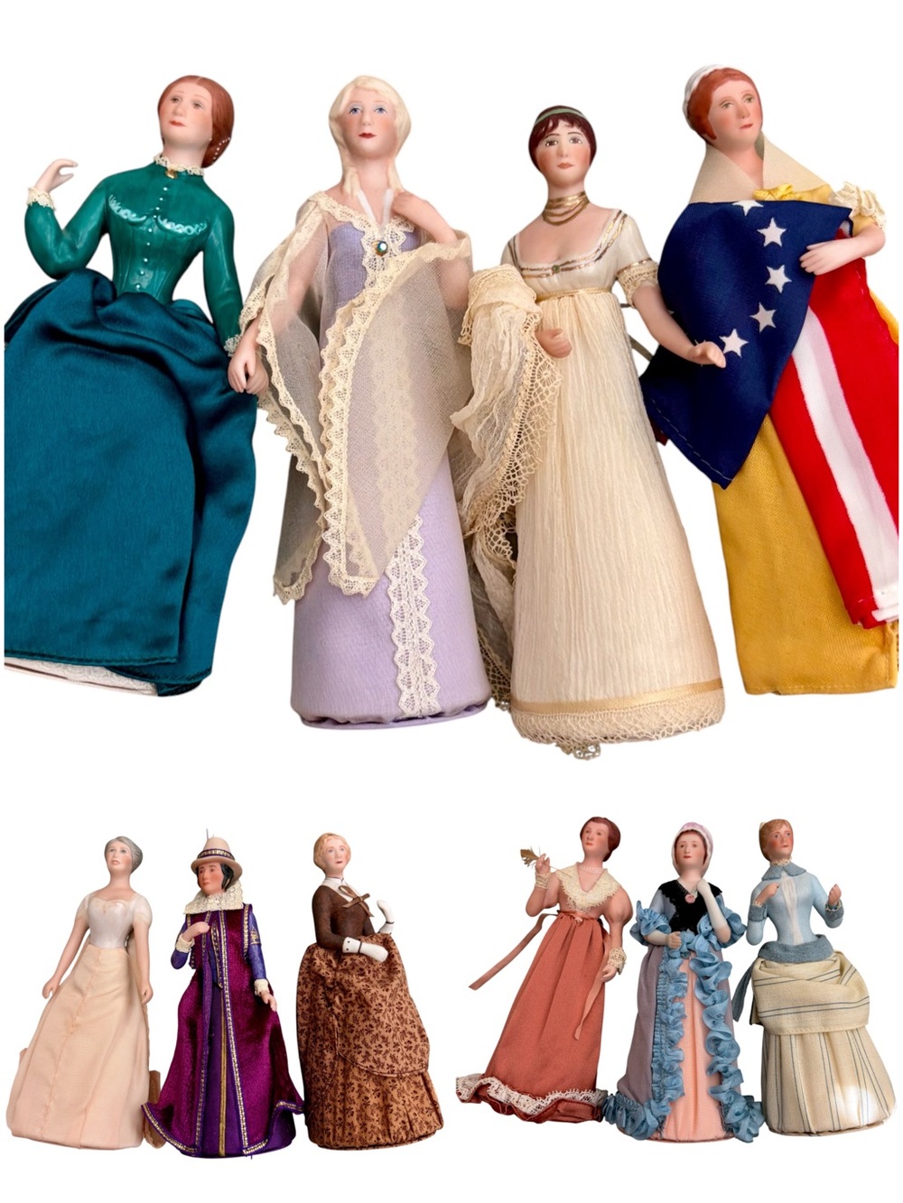 10 Vintage PORCELAIN Great American Women Figures US Historical Society Dolls